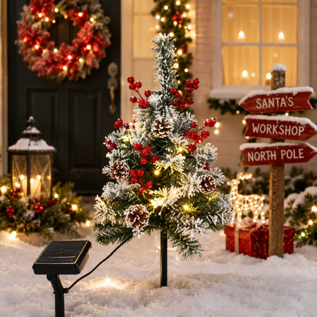 Decorative Solar Christmas Tree Stake Lights for Holiday Landscape Display
