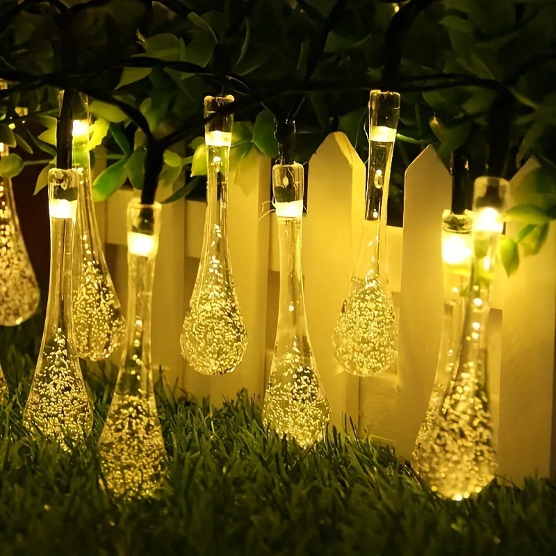 Solar Christmas Raindrop String Lights in use