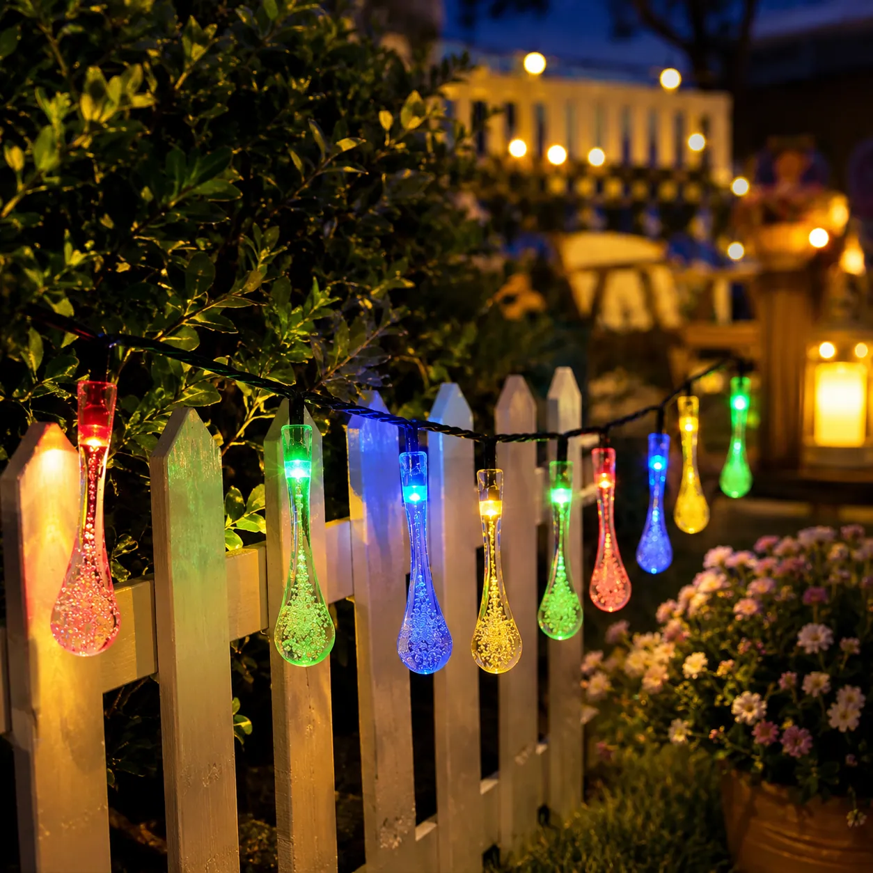 Solar Christmas Raindrop String Lights in use