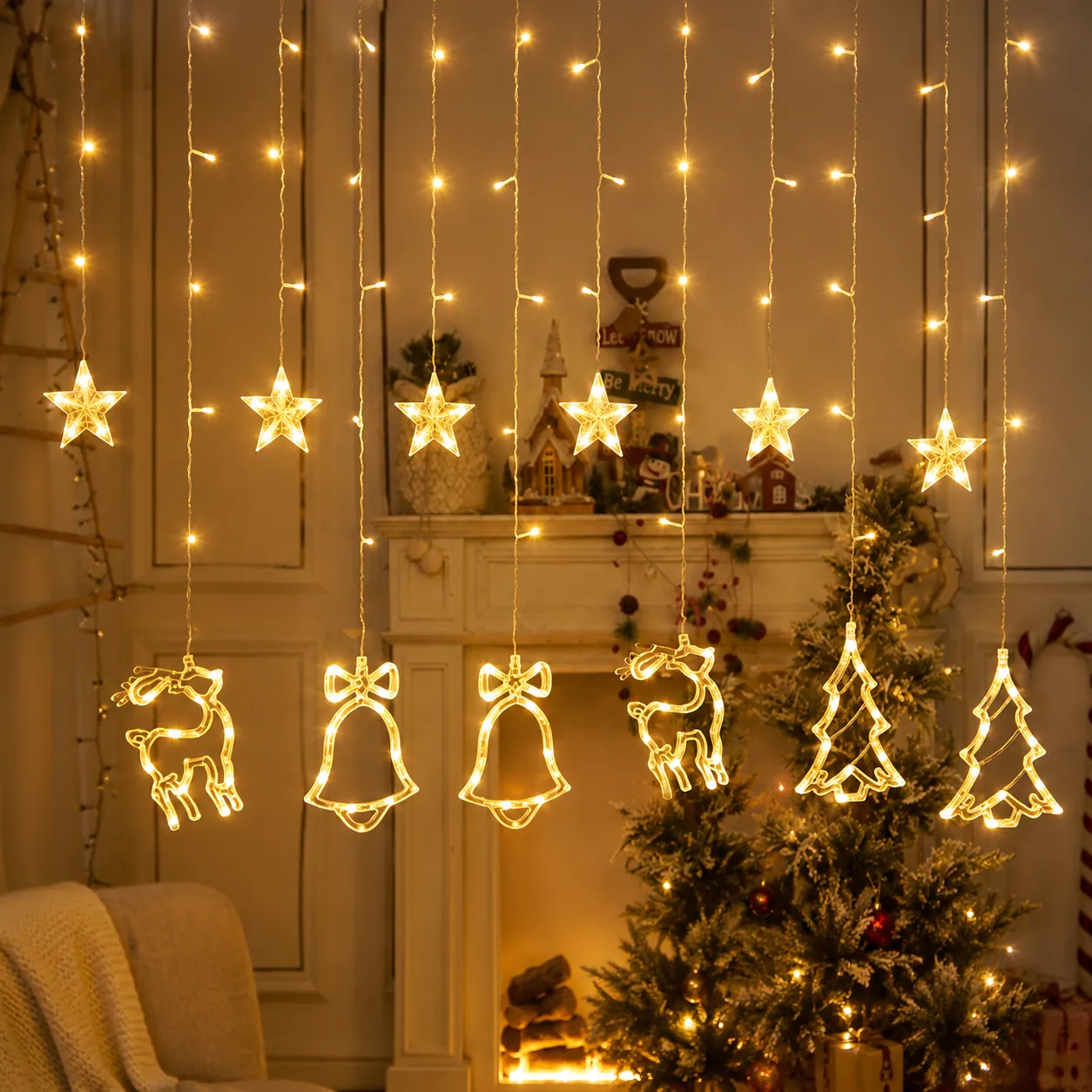 Solar Decorative Curtain Lights in use
