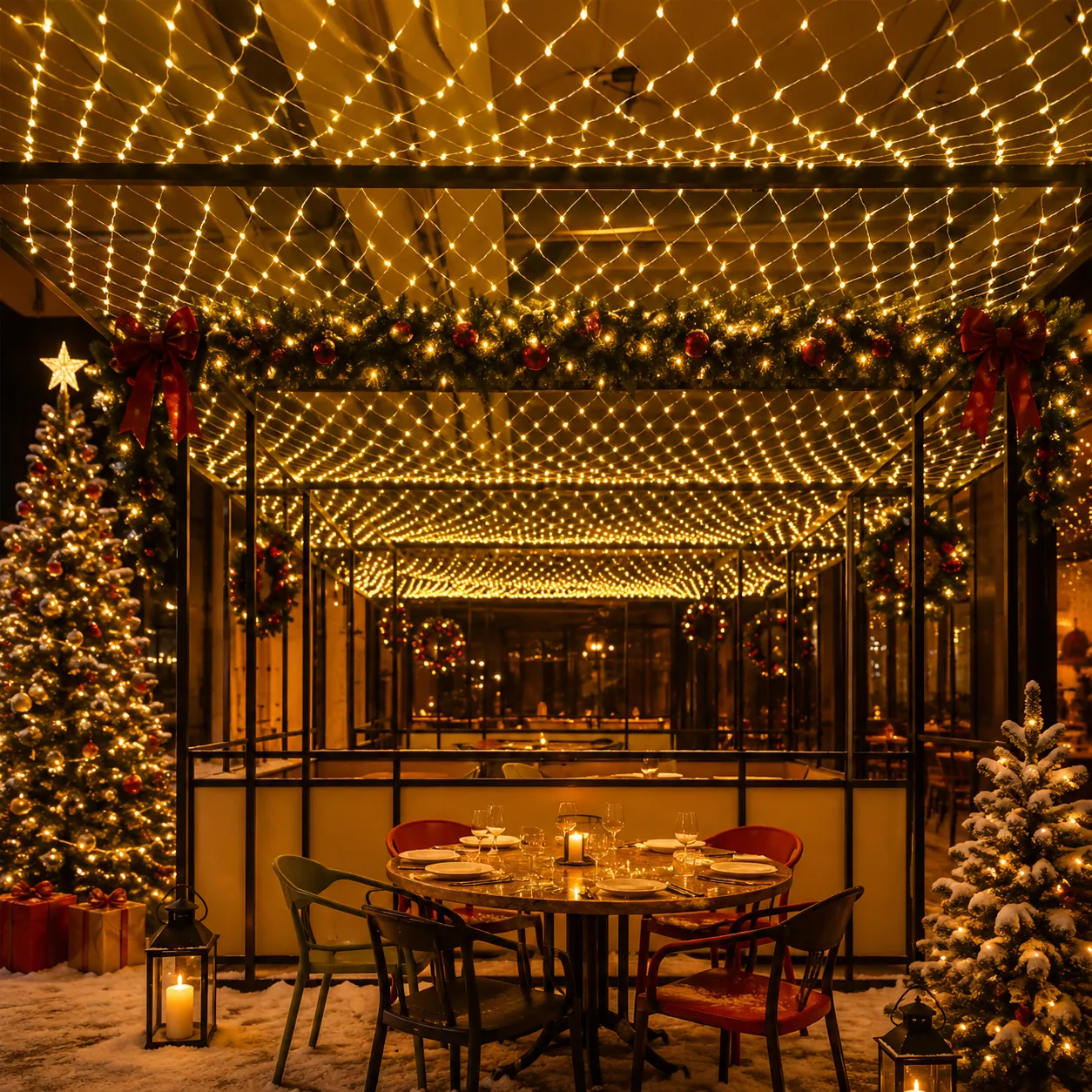 Solar Christmas Net Lights in use