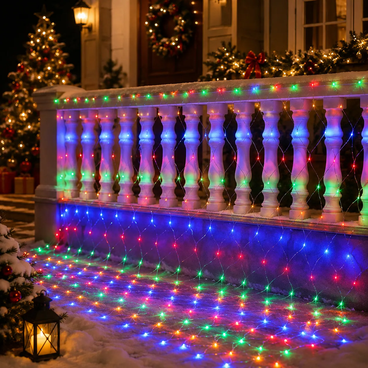 Solar Christmas Net Lights in use
