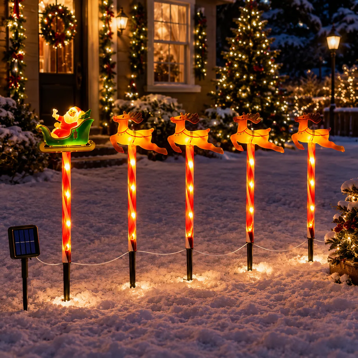 Solar Christmas Character Stake Lights in use