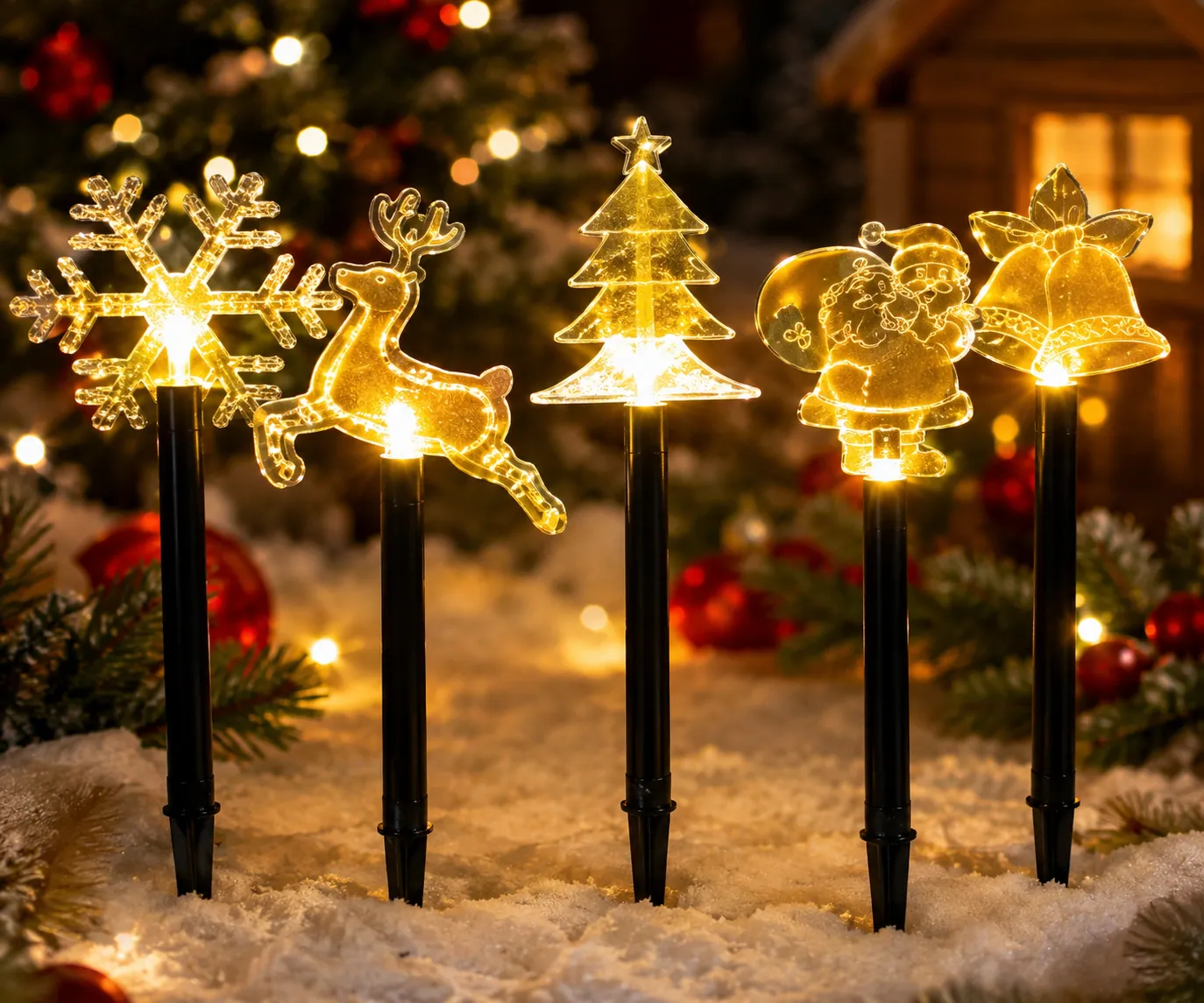 Solar Christmas Character Stake Lights in use