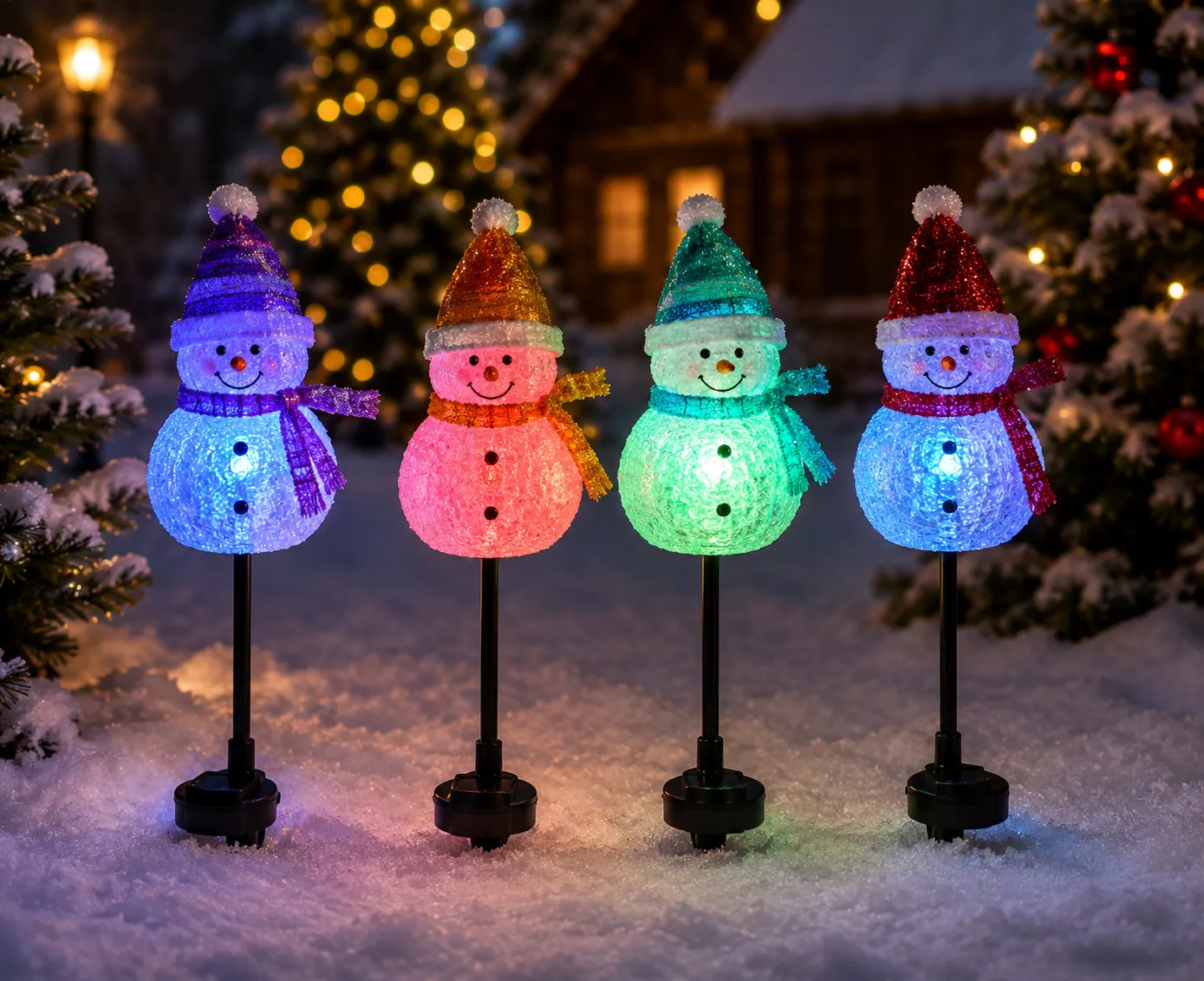 Solar Christmas Character Stake Lights in use