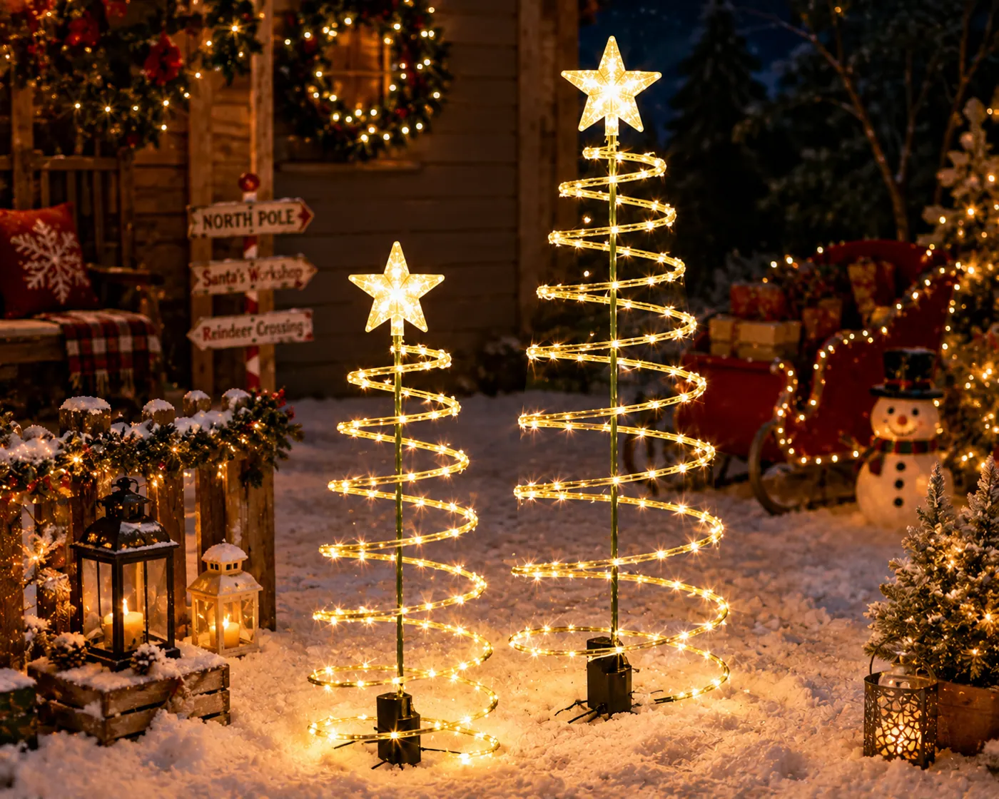 Solar Christmas Tree Yard Stake Lights in use