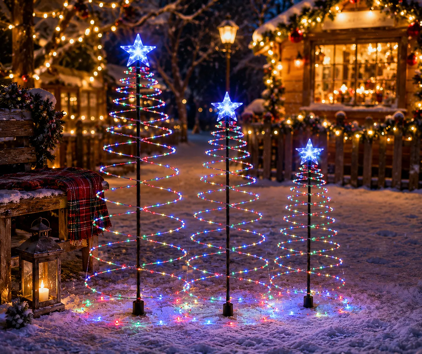 Solar Christmas Tree Yard Stake Lights in use