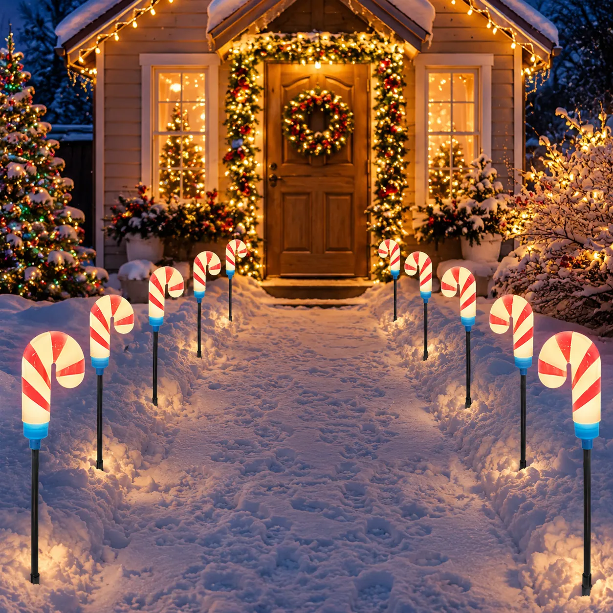 Solar Candy Cane Path Lights in use
