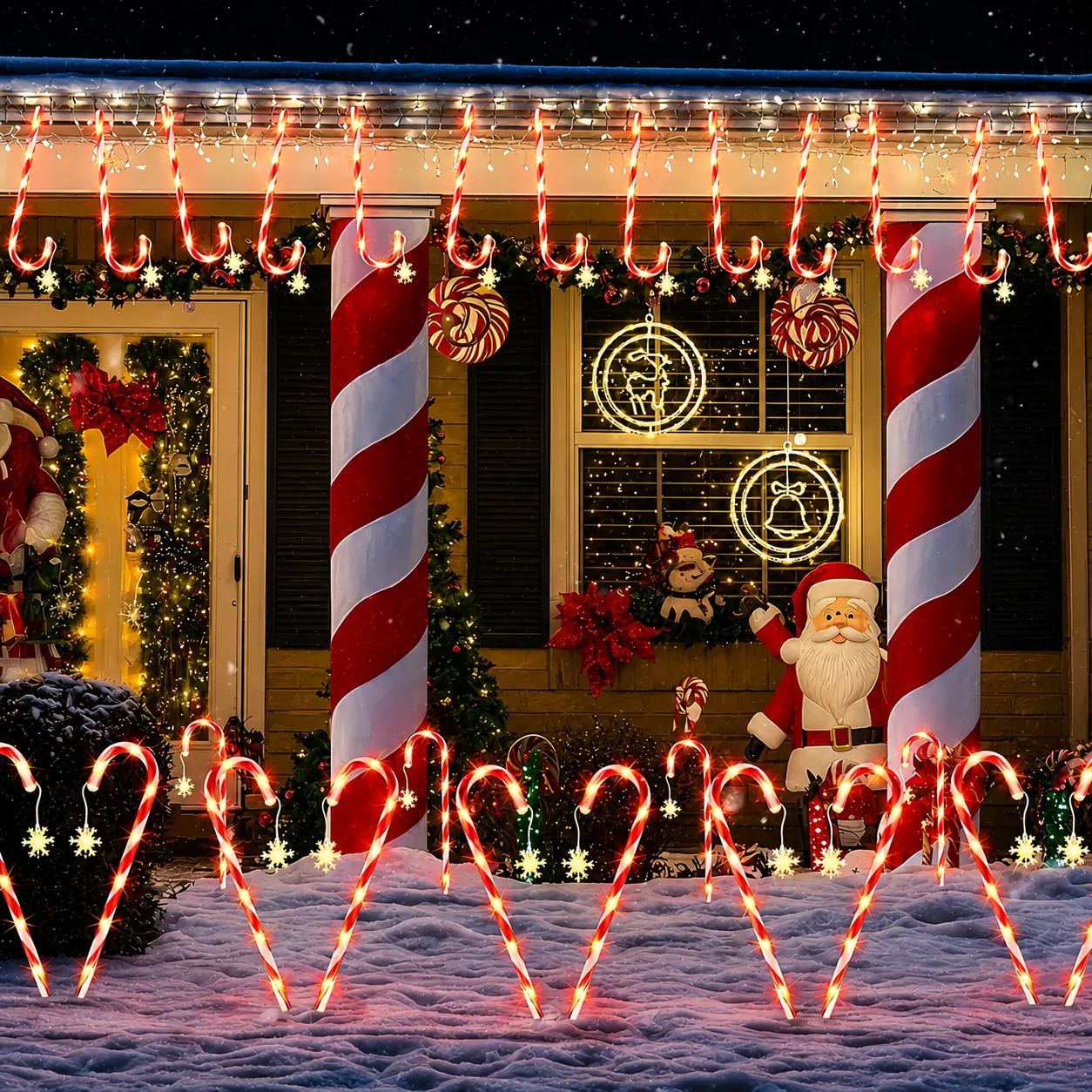 Solar Candy Cane Path Lights in use