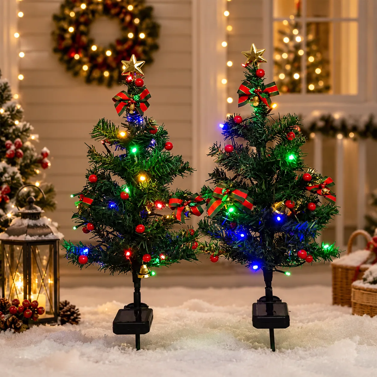 Solar Christmas Tree Stake Lights in use