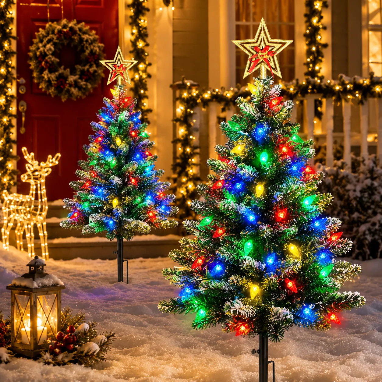 Solar Christmas Tree Stake Lights in use