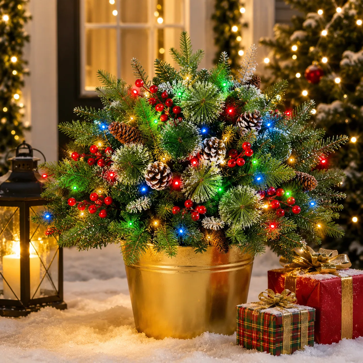 Solar Tabletop Christmas Tree Lights in use