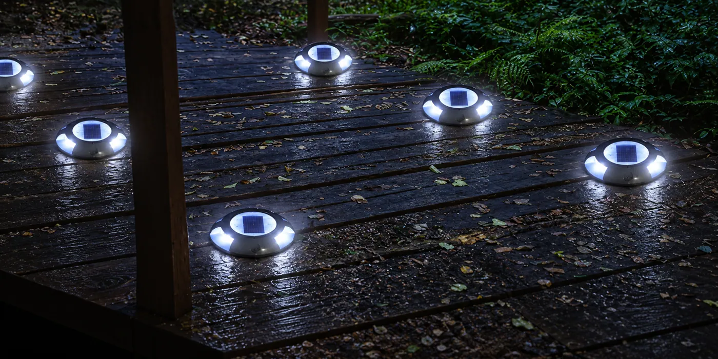Outdoor Solar Deck Lights in use