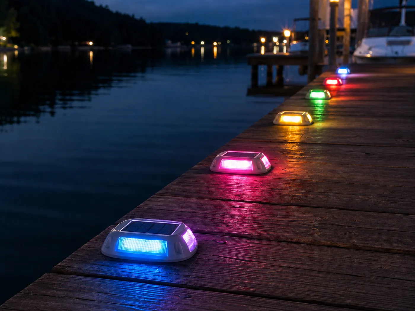 Solar Dock Lights in use