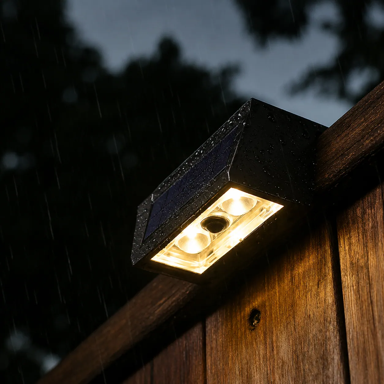 Solar Fence Wall Lights in use