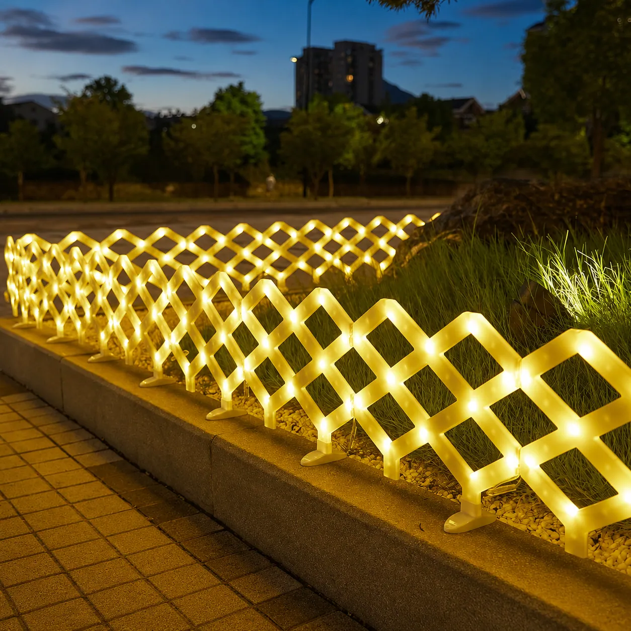 Solar Decorative Fence Lights in use