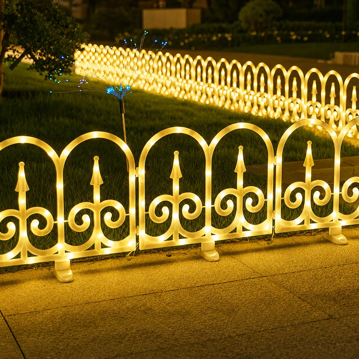 Solar Decorative Fence Lights in use