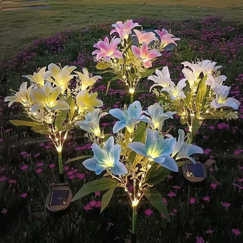 Solar Flower Stake Lights in use