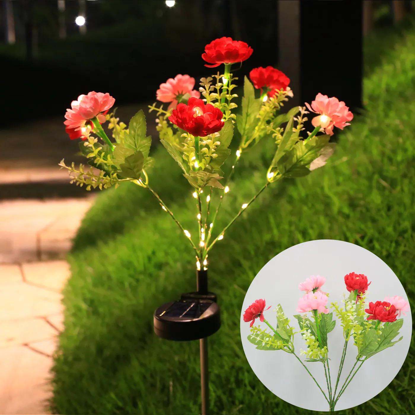 Solar Flower Stake Lights in use