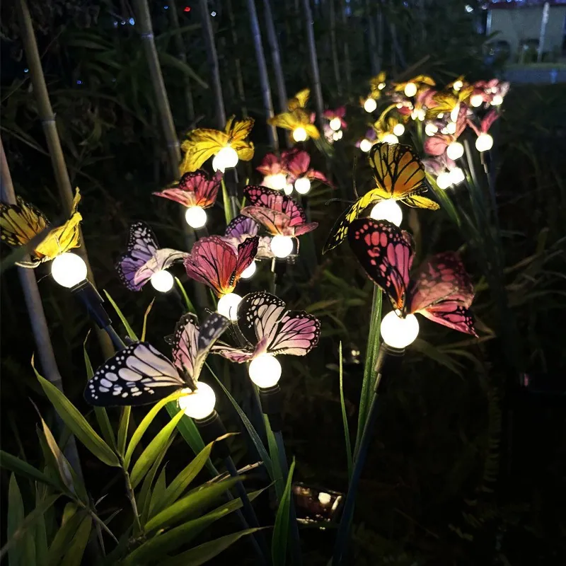 Solar Butterfly Flower Stake Lights in use