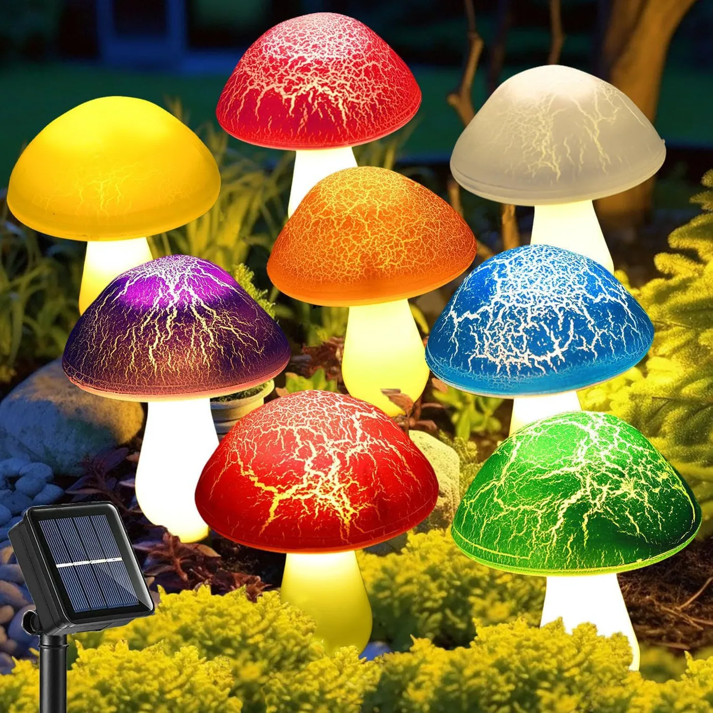 Solar Mushroom Stake Lights in use
