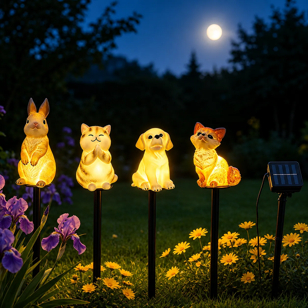 Solar Animal Stake Lights in use