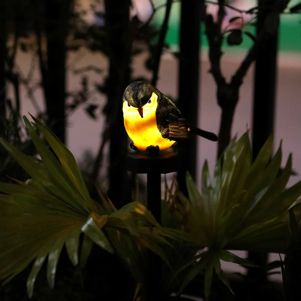 Solar Bird Stake Lights in use