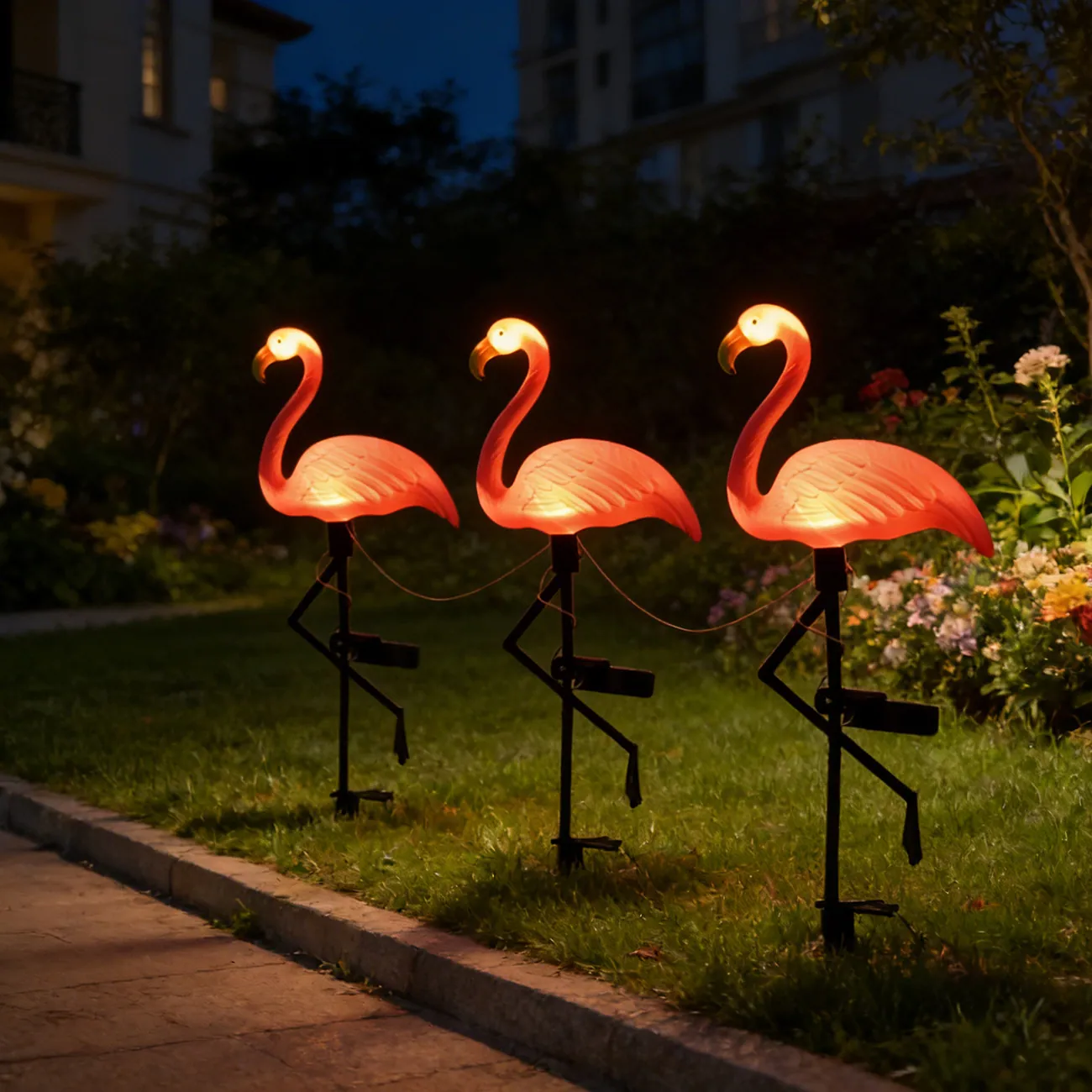 Solar Bird Stake Lights in use
