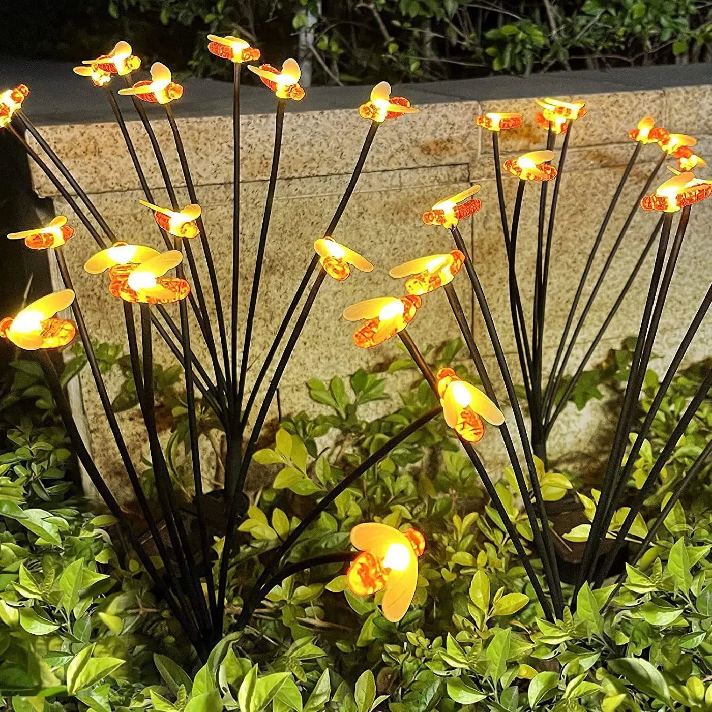 Solar Bee Stake Lights in use