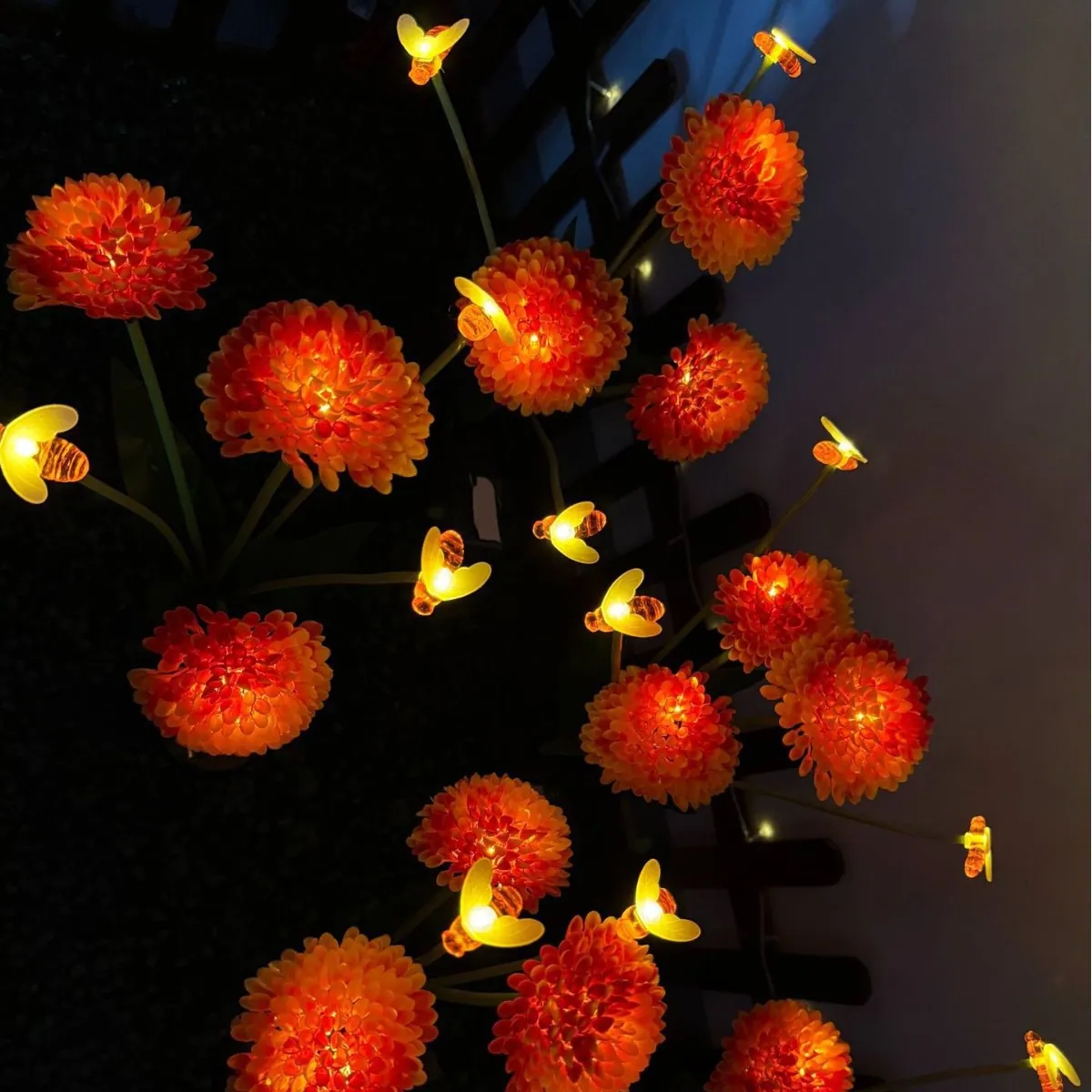 Solar Bee Stake Lights in use