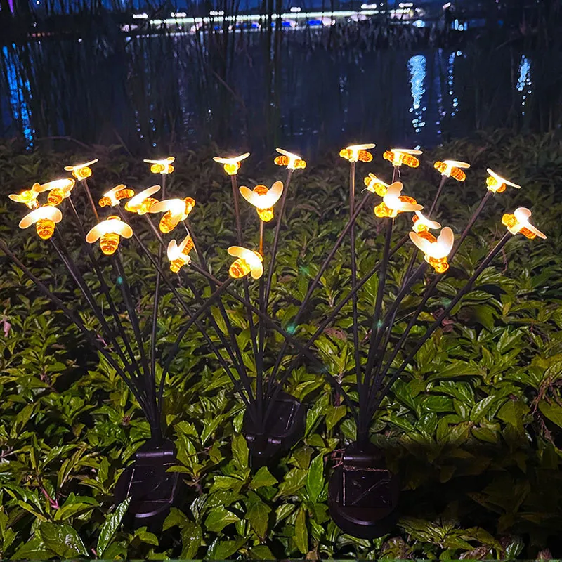 Solar Bee Stake Lights in use