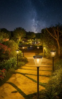 Solar Stake Path Lights in use
