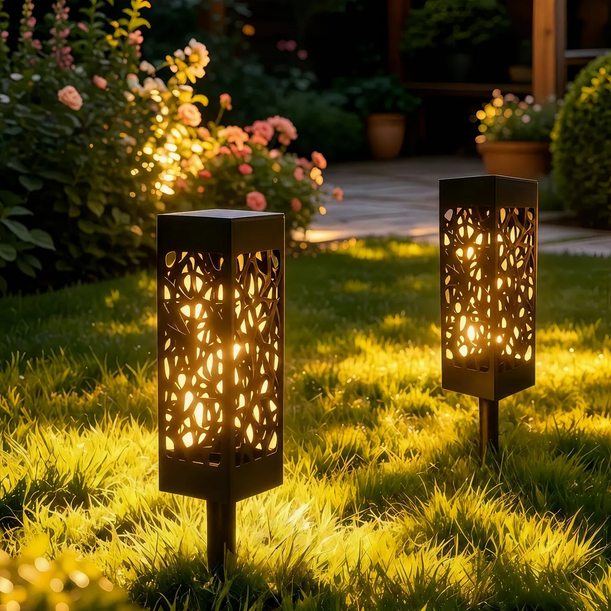 Solar Stake Path Lights in use