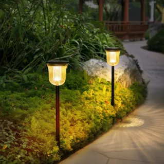 Solar Stake Path Lights in use