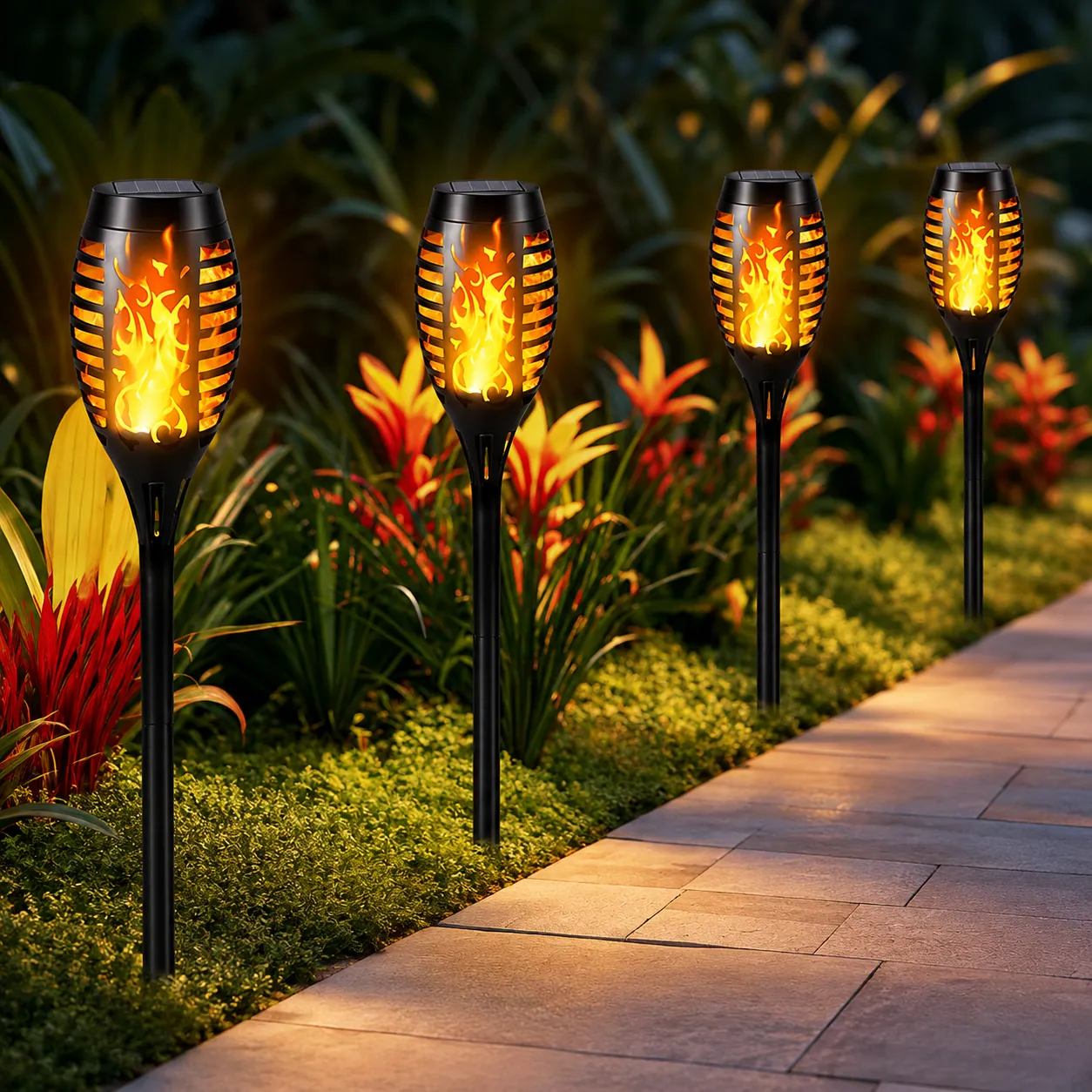 Solar Lantern Path Lights in use