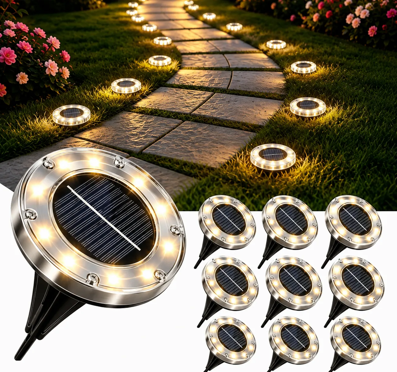 Solar Disk / In-ground Path Light in use