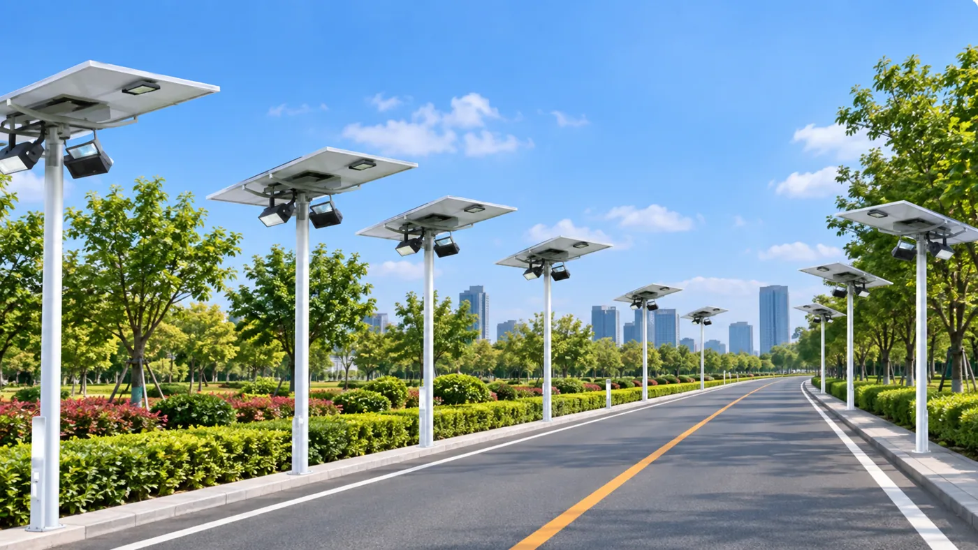 Solar Parking Lot Lights in use