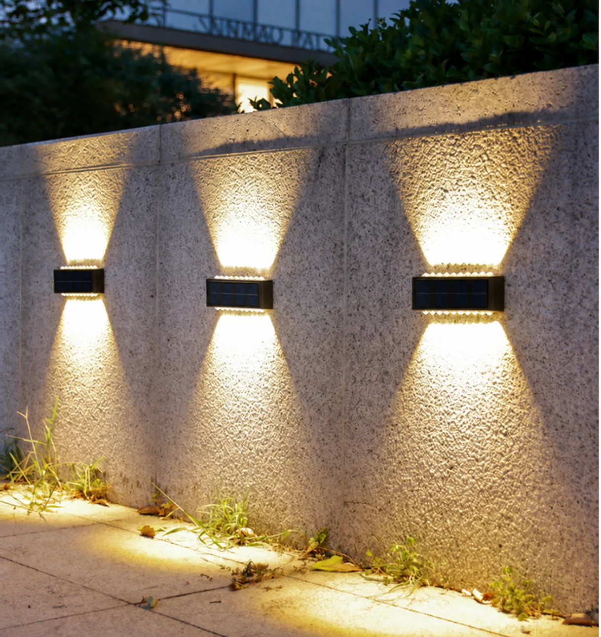 Solar Up & Down Wall Lights in use